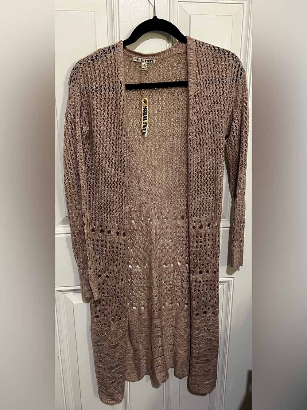 MORAL FIBER 4432 Dusty Pink Open Knit Duster CARDIGAN WOMENS Sz Medium NWT!